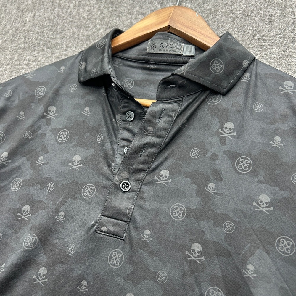 G/FORE Icon Camo Tech Jersey Polo Onyx Camouflage Skull Logo Shirt Mens L